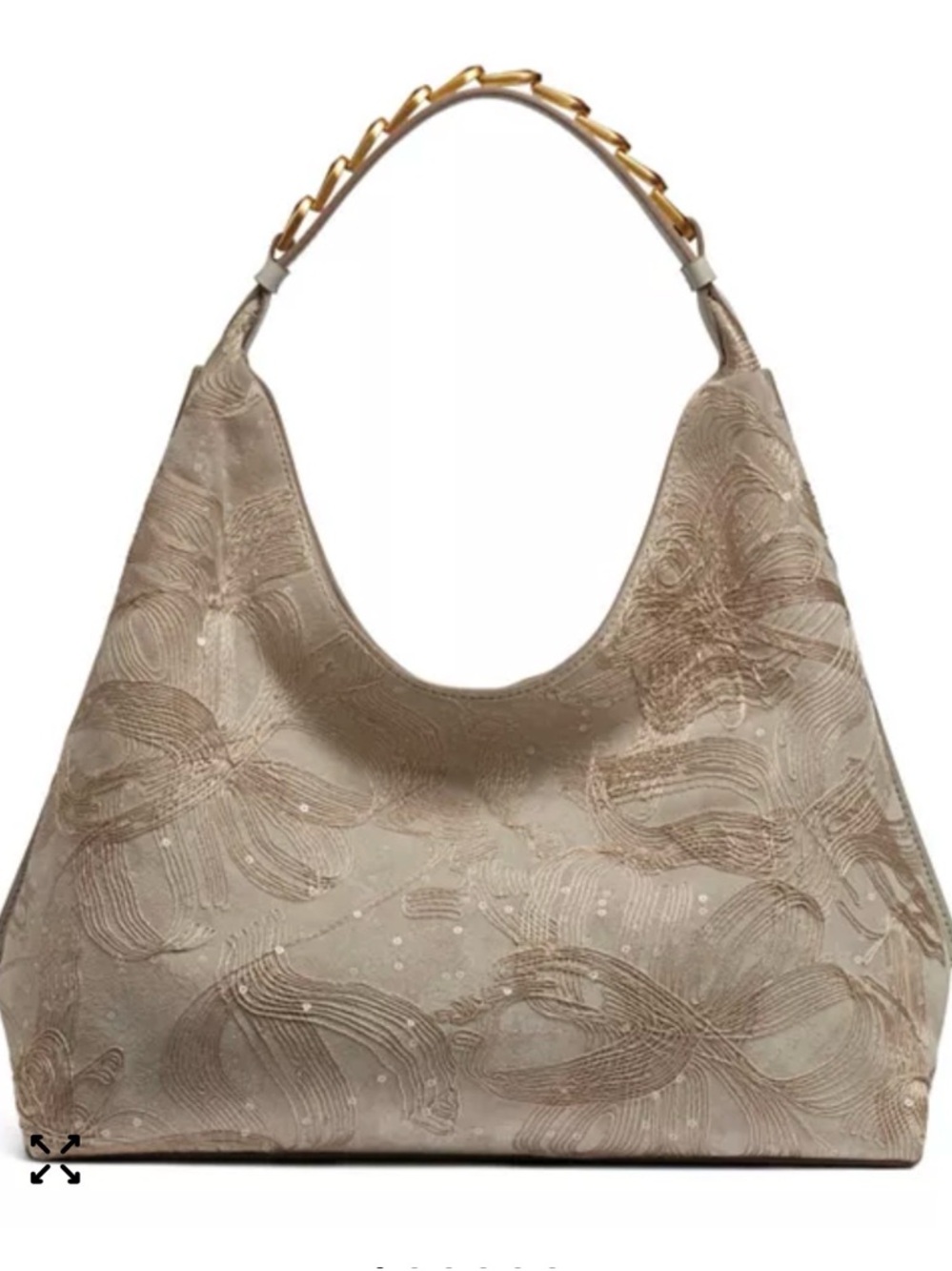 Donna Karan $398 MSRP NWT Bellmore Beige Embroidered Floral Hobo Bag